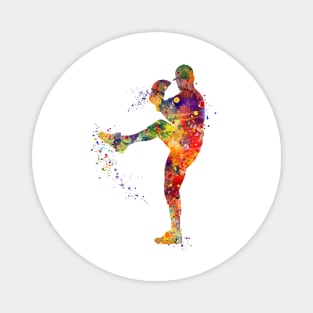 Baseball Pitcher Boy Colorful Watercolor Silhouette Magnet